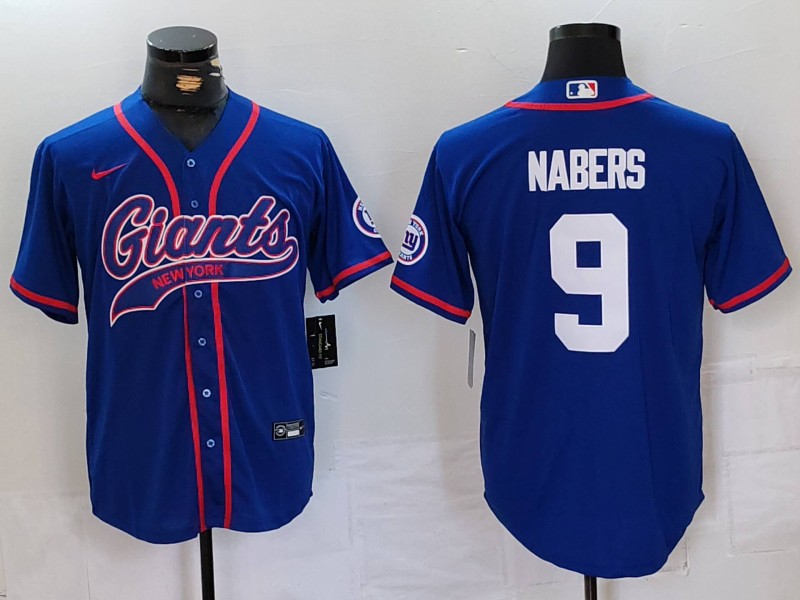 Men's New York Giants #9 Malik Nabers Royal With Patch Cool Base Stitched Baseball Jersey