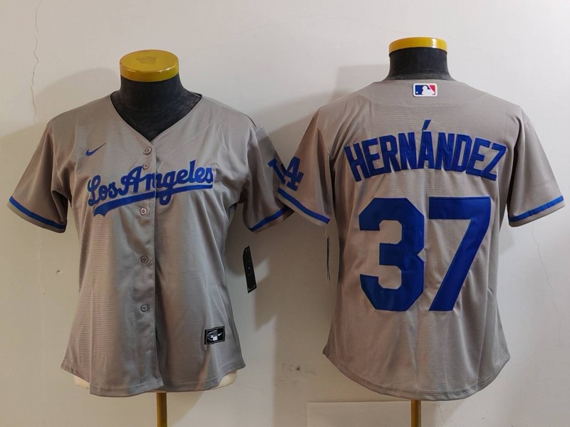 Women's Los Angeles Dodgers #37 Teoscar Hernandez Grey With Los Cool Base Stitched Jersey