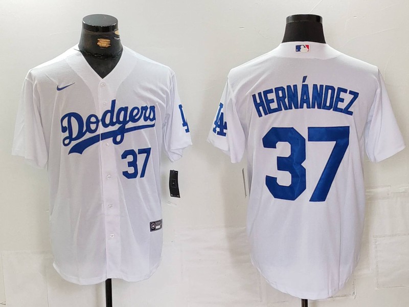 Men's Los Angeles Dodgers #37 Teoscar Hernandez Number White Cool Base Stitched Jerseys