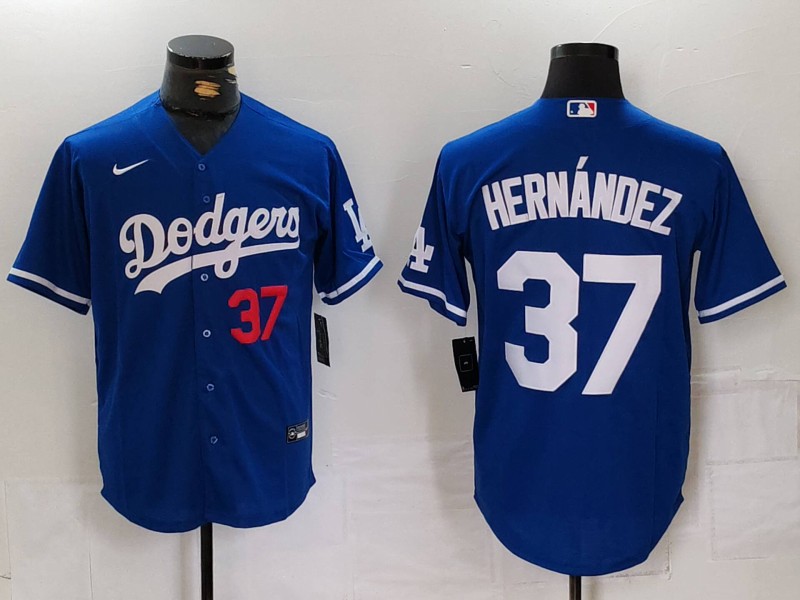 Men's Los Angeles Dodgers #37 Teoscar Hernandez Number Blue Cool Base Stitched Jersey