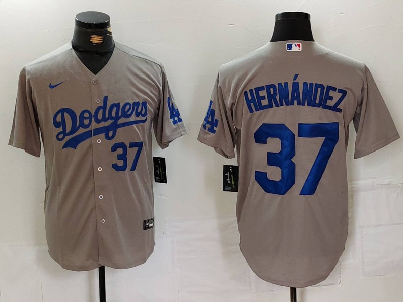 Men's Los Angeles Dodgers #37 Teoscar Hernandez Number Grey Cool Base Stitched Jerseys