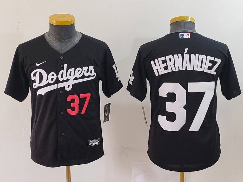 Youth Los Angeles Dodgers #37 Teoscar Hernandez Number Black Cool Base Stitched Jersey