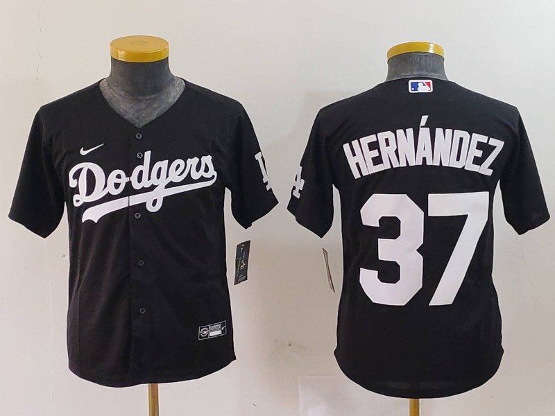 Youth Los Angeles Dodgers #37 Teoscar Hernandez Black Cool Base Stitched Jersey