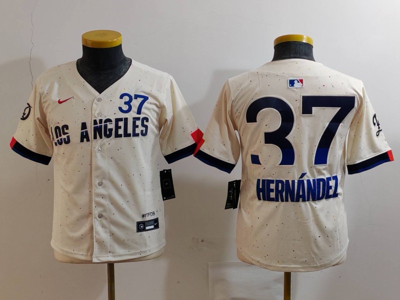 Youth Los Angeles Dodgers #37 Teoscar Hernandez Cream 2024 City Connect Limited Stitched Jersey