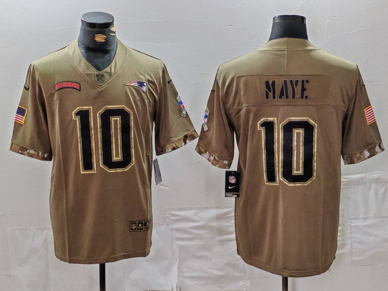 Men's New England Patriots #10 Drake Maye Olive 2022 Salute To Service Limited Stitched Jersey