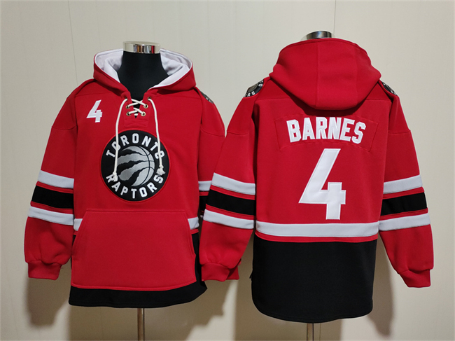 Men's Toronto Raptors #4 Scottie Barnes Red Black Lace-Up Pullover Hoodie