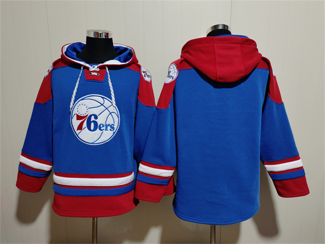 Men's Philadelphia 76ers Blank Royal Red Lace-Up Pullover Hoodie