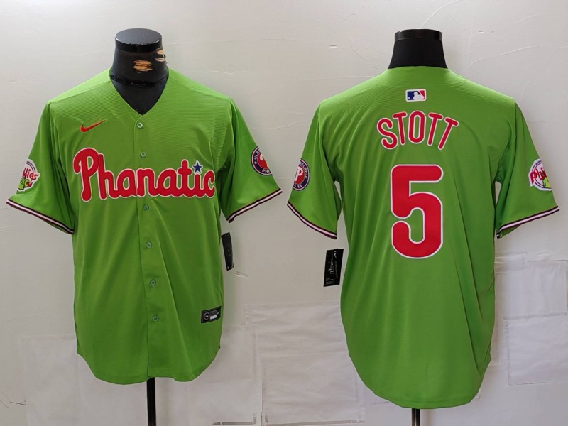 Men's Philadelphia Phillies #5 Bryson Stott Green With Patch Stitched Cool Base Nike Jersey