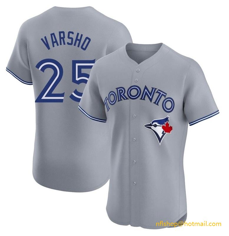 Men's Toronto Blue Jays #25 Daulton Varsho Grey Cool Base Stitched Baseball Jersey