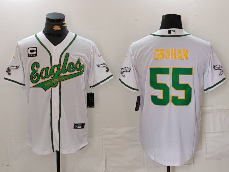 Men's Philadelphia Eagles #55 Brandon Graham White Gold With C Patch Cool Base Stitched Baseball Jersey