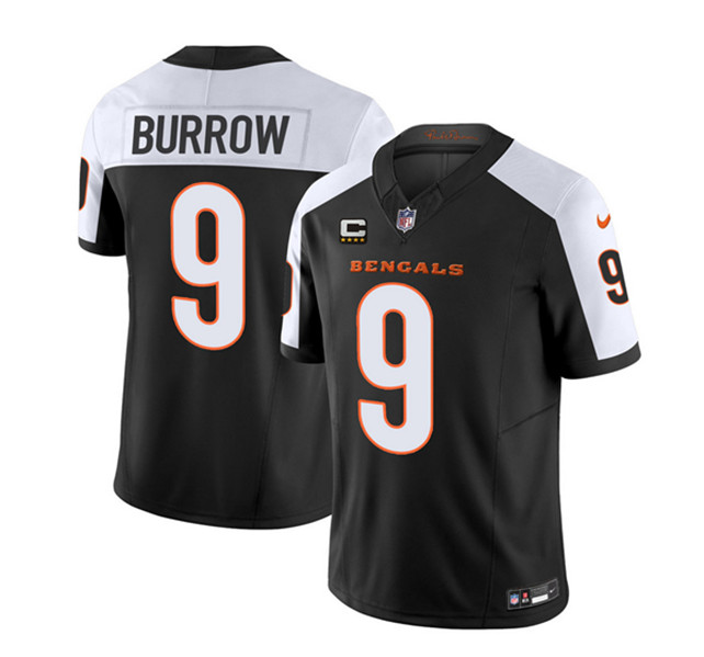 Men's Cincinnati Bengals #9 Joe Burrow 2023 F.U.S.E. Black White With 4-Star C Patch Vapor Untouchable Limited Football Stitched Jersey