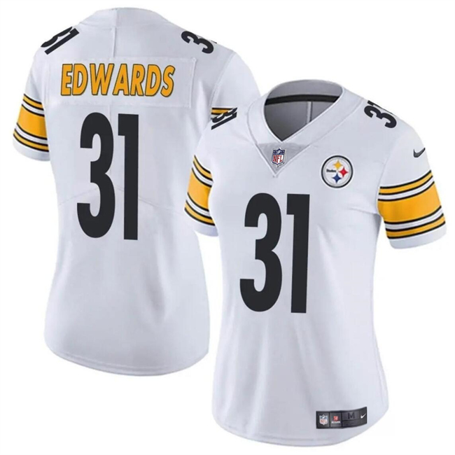 Women's Pittsburgh Steelers #31 Daijun Edwards White Vapor Football Stitched Jersey(Run Small)