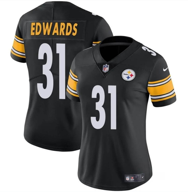 Women's Pittsburgh Steelers #31 Daijun Edwards 2024 Black Vapor Stitched Jersey(Run Small)