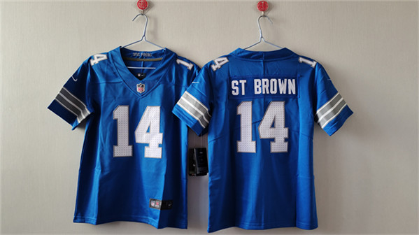 Women's Detroit Lions #14 Amon-Ra St. Brown Blue Vapor Football Stitched Jersey(Run Smaller)