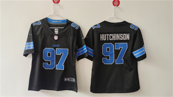 Women's Detroit Lions #97 Aidan Hutchinson Black Vapor Football Stitched Jersey(Run Smaller)