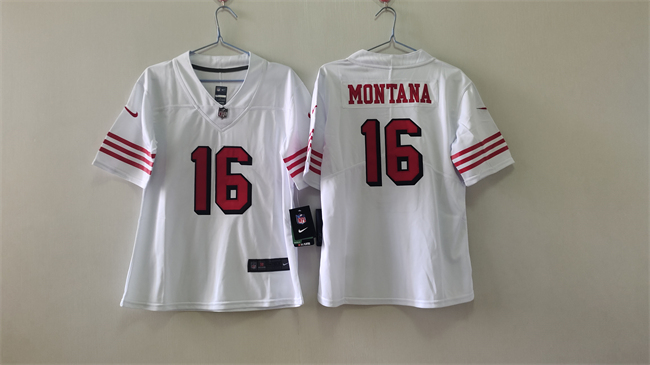 Women's San Francisco 49ers #16 Joe Montana White 2nd Alternate Football Stitched Jersey(Run Small)