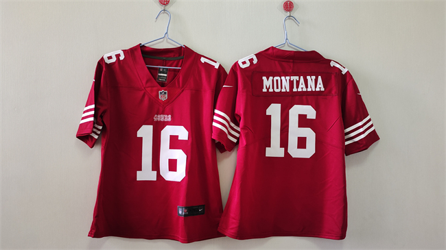 Women's San Francisco 49ers #16 Joe Montana Red Vapor Football Stitched Jersey(Run Small)