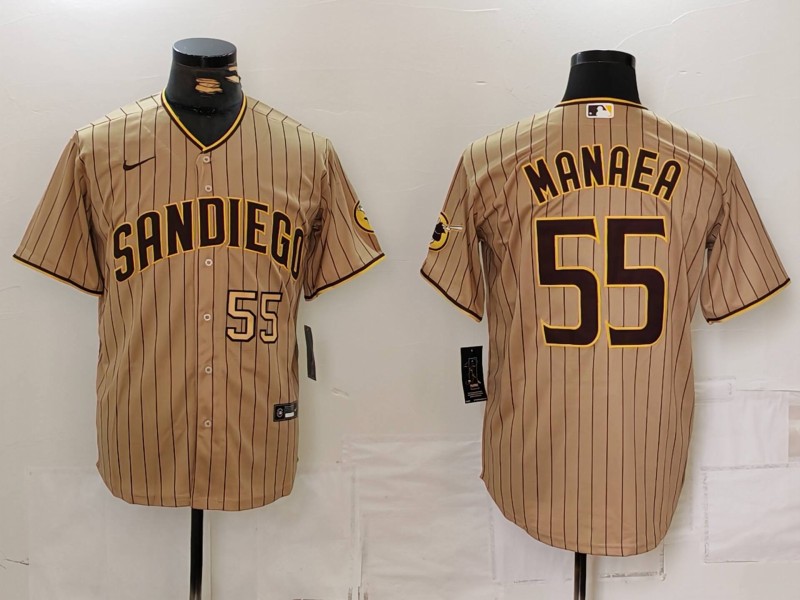 Men's San Diego Padres #55 Sean Manaea Khaki Cool Base Stitched Jerseys