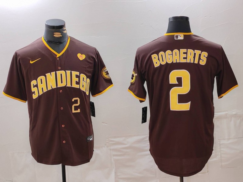 Men's San Diego Padres #2 Xander Bogaerts Brown With PS Patch Cool Base Stitched Jerseys