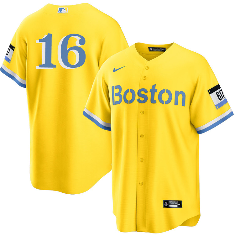 Men's Boston Red Sox #16 Jarren Duran Yellow City Connect Cool Base Stitched Baseball Jersey