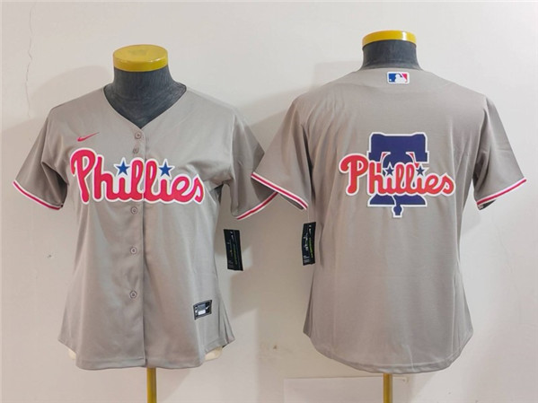 Women's Philadelphia Phillies Gray Team Big Logo Cool Base Stitched Baseball Jersey(Run Small)