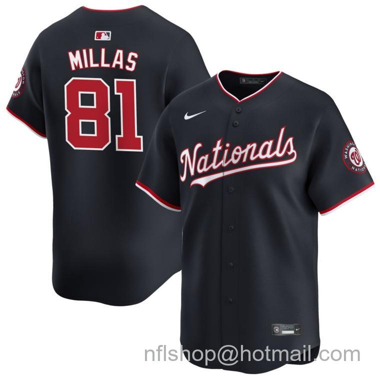 Men's Washington Nationals #81 Drew Millas Nike Navy 2024 Alternate Limited Stitched Baseball Jersey