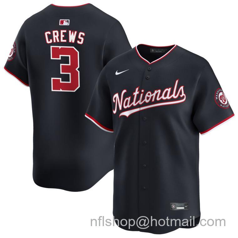 Men's Washington Nationals #3 Dylan Crews Nike Navy 2024 Alternate Limited Stitched Baseball Jersey