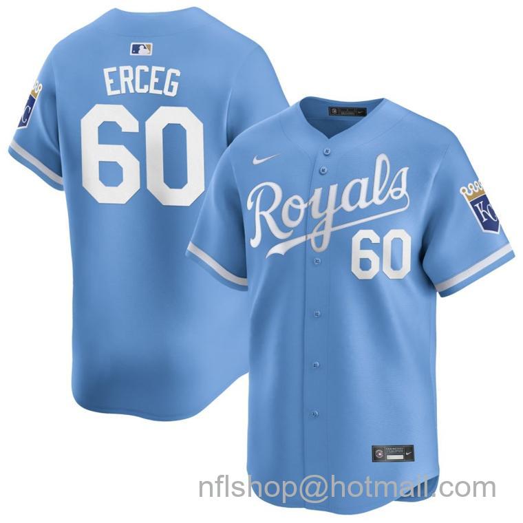 Men's Kansas City Royals #60 Lucas Erceg Light Blue 2024 Alternate Limited Stitched Baseball Jersey