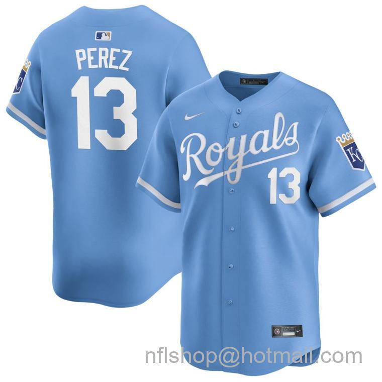 Men's Kansas City Royals #13 Salvador Perez Light Blue 2024 Alternate Limited Stitched Baseball Jersey