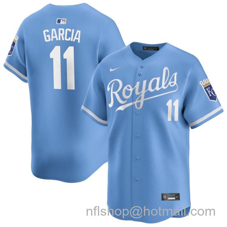 Men's Kansas City Royals #11 Maikel Garcia Light Blue 2024 Alternate Limited Stitched Baseball Jersey