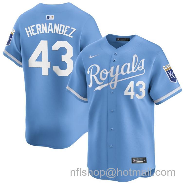 Men's Kansas City Royals #43 Carlos Hernandez Light Blue 2024 Alternate Limited Stitched Baseball Jersey