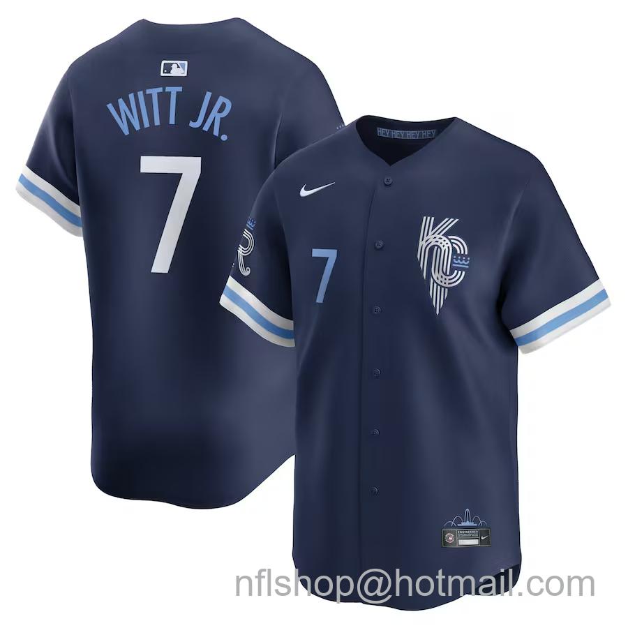 Men's Kansas City Royals #7 Bobby Witt Jr. Navy City Connect 2024 Limited Player Stitched Baseball Jersey