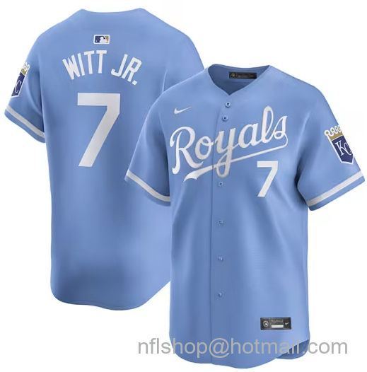 Men's Kansas City Royals #7 Bobby Witt Jr. Light Blue 2024 Alternate Limited Stitched Baseball Jersey