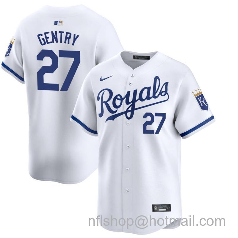 Youth Kansas City Royals #27 Tyler Gentry White 2024 Home Limited Stitched Baseball Jersey