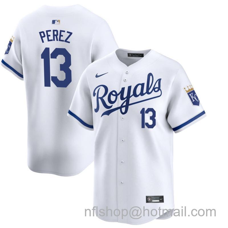 Men's Kansas City Royals #13 Salvador Perez White 2024 Home Limited Stitched Baseball Jersey