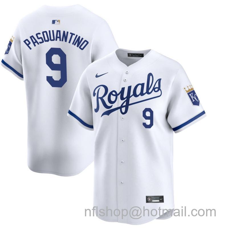 Men's Kansas City Royals #9 Vinnie Pasquantino White 2024 Home Limited Stitched Baseball Jersey