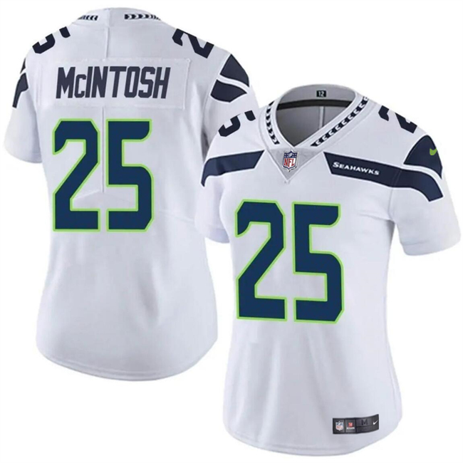 Women's Seattle Seahawks #25 Kenny McIntosh White Vapor Limited Football Stitched Jersey(Run Small)