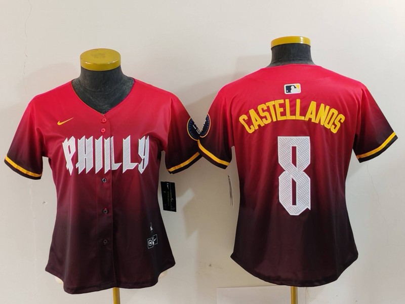 Women's Philadelphia Phillies #8 Nick Castellanos Red Red 2024 City Connect Limited Jersey