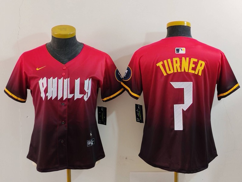 Women's Philadelphia Phillies #7 Trea Turner Red 2024 City Connect Limited Jersey