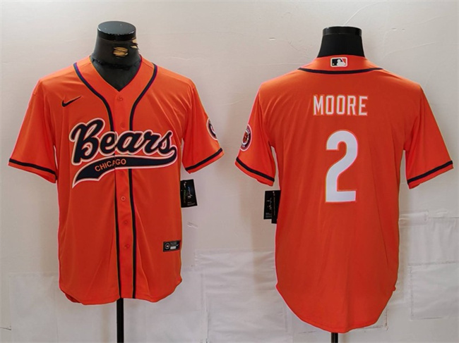 Men's Chicago Bears #2 DJ Moore Orange With Patch Cool Base Stitched Baseball Jersey