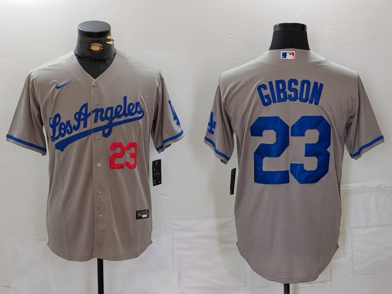 Men's Los Angeles Dodgers #23 Kirk Gibson Number Grey With los Cool Base Stitched Jersey