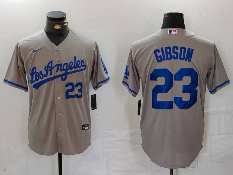 Men's Los Angeles Dodgers #23 Kirk Gibson Number Grey With los Cool Base Stitched Jerseys