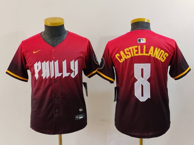 Youth Philadelphia Phillies #8 Nick Castellanos Red Red 2024 City Connect Limited Jersey