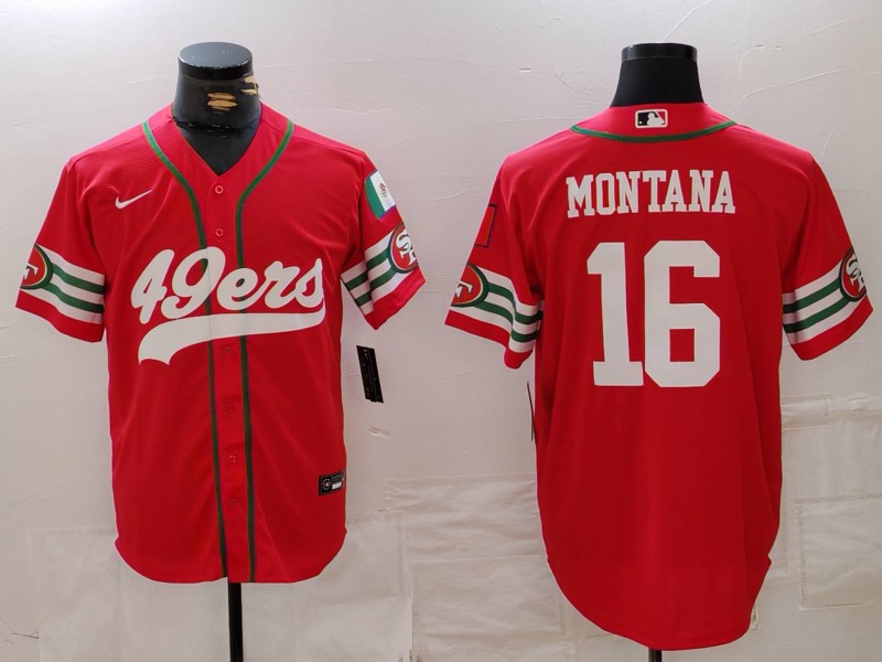 Men's San Francisco 49ers #16 Joe Montana Red Mexico Cool Base Stitched Baseball Jersey