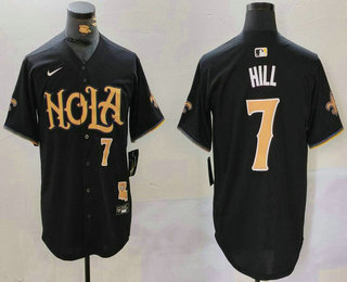 Men's New Orleans Saints #7 Taysom Hill Number Black Nola Stitched Baseball Jersey