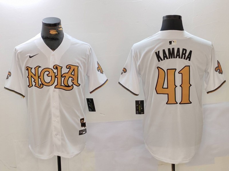 Men's New Orleans Saints #41 Alvin Kamara White Nola Stitched Baseball Jersey