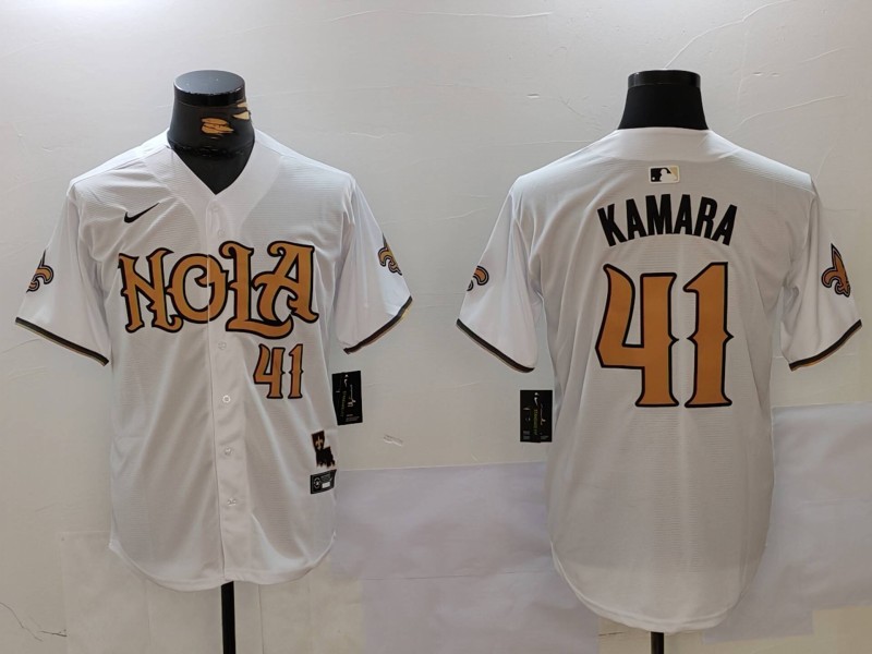 Men's New Orleans Saints #41 Alvin Kamara White Nola Baseball Stitched Jersey