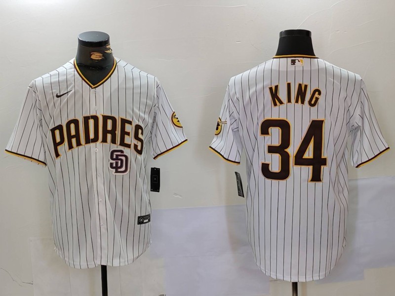 Men's San Diego Padres #34 Michael King White SD Cool Base Stitched Baseball Jersey