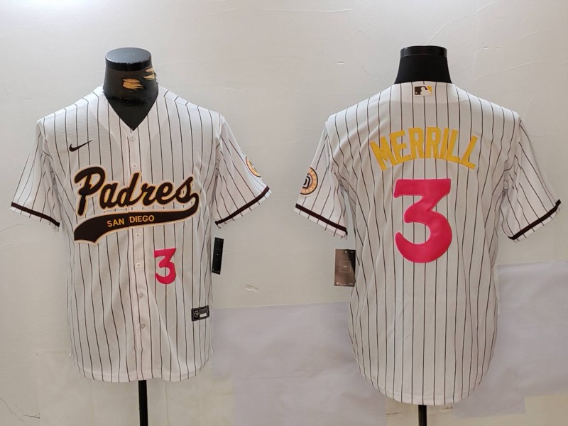 Men's San Diego Padres #3 Jackson Merrill Number White Cool Base Stitched Baseball Jerseys