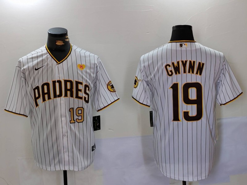 Men's San Diego Padres #19 Tony Gwynn White With PS Patch Cool Base Stitched Baseball Jersey